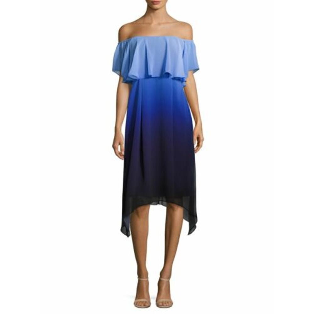 RACHEL Rachel Roy Chiffon Blue Ombre Ruffle Midi Dress Size 6